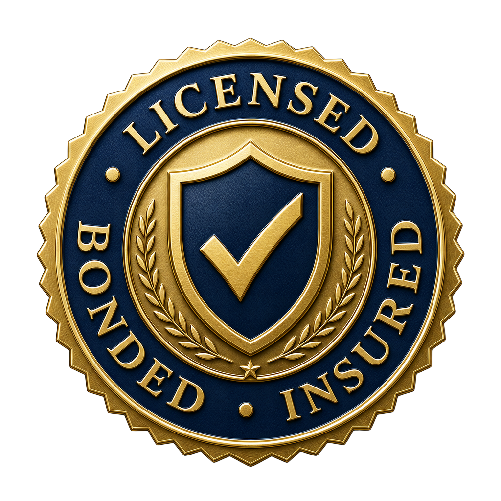 Licensed, bonded, and insured logo for Daisy Maids, indicating professional and trustworthy cleaning services.